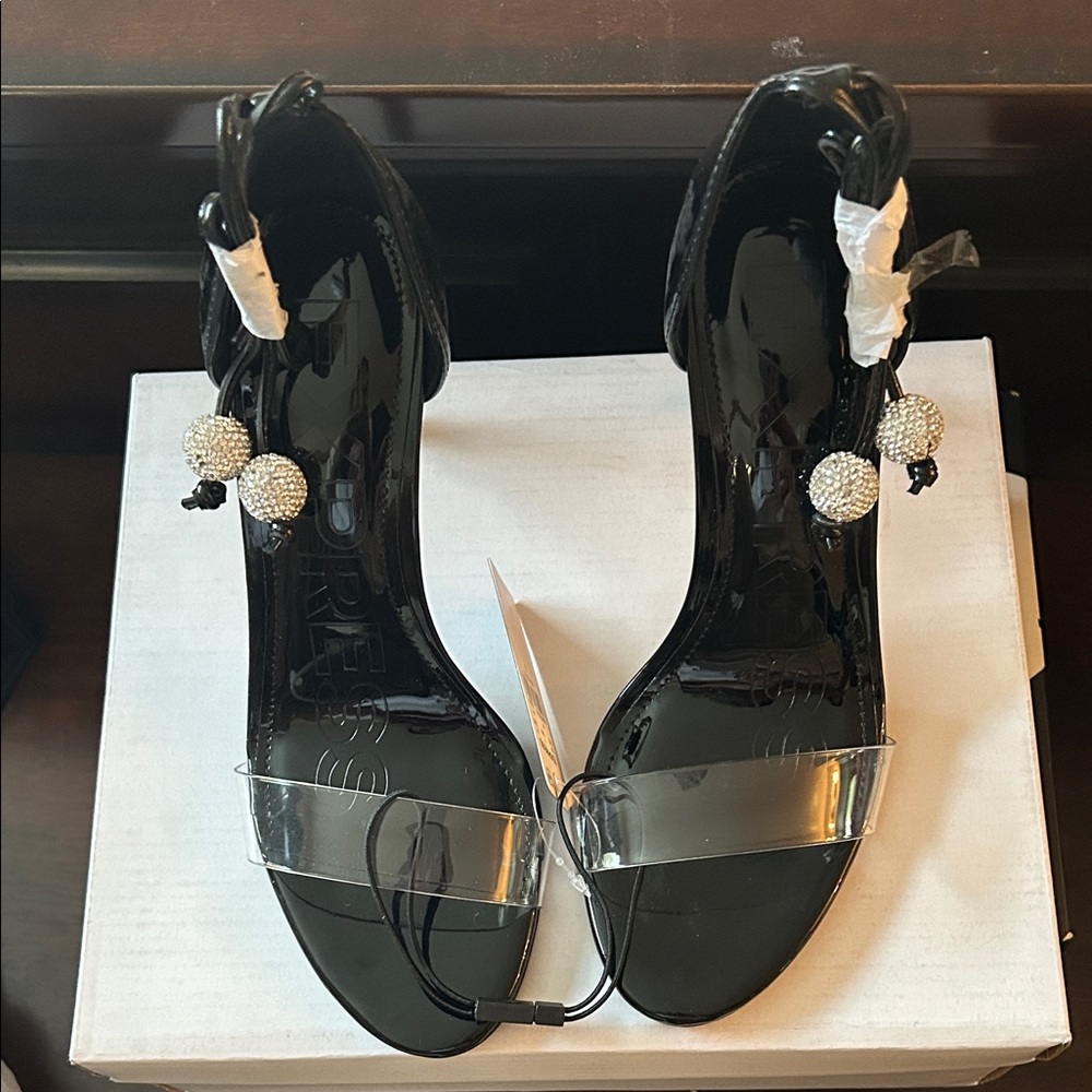 Express Black Heels with Crystal Embellishments